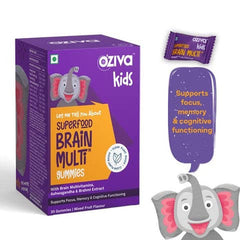 OZIVA SUPERFOOD FOR SUPER KIDS BRAIN MULTI VITAMIN GUMMIES | FOR 5 YEARS & ABOVE | PACK OF 30 GUMMIES | WITH BRAIN MULTIVITAMINS, ASHWAGANDHA & BRAHMI EXTRACT | SUPPORTS FOCUS, MEMORY & COGNITIVE FUNCTIONING