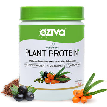 OZIVA SUPERFOOD PLANT PROTEIN (PROTEIN FOR BEGINNERS WITH 20G OF COMPLETE PROTEIN POWDER, ESSENTIAL VITAMINS & MINERALS) FOR BOOSTING IMMUNITY, ENERGY & BETTER DIGESTION, MELON, 250G