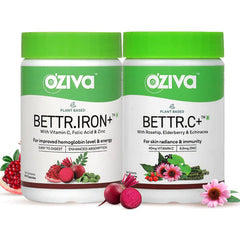 OZIVA BETTR. IRON WITH ( PLANT BASED VITAMIN C, FOLIC ACID) + BETTR.C+ WITH ( ZINC, ROSEHIP) FOR IMPROVED HEMOGLOBIN 7 ADVANCED IMMUNITY, COMBO PACK