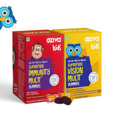 OZIVA SUPERFOOD FOR SUPER KIDS (IMMUNITY + VISION MULTI VITAMIN GUMMIES) FOR 5 YEARS & ABOVE | PACK OF 2 - 30 GUMMIES EACH | WITH VITAMIN C, ZINC, BRAHMI & ASHWAGANDHA