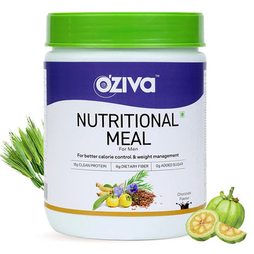 OZIVA NUTRITIONAL MEAL FOR MEN (HIGH IN PROTEIN WITH AYURVEDIC HERBS LIKE ASHWAGANDHA, GINSENG, FLAX SEEDS, POMEGRANATE, MUSLI & BARLEY GRASS) FOR WEIGHT MANAGEMENT,CHOCOLATE,500G