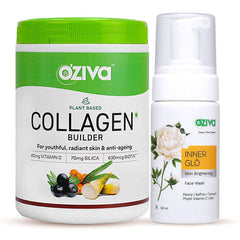 OZIVA PLANT BASED COLLAGEN BUILDER ( WITH VITAMIN C & SILICA) FOR ANTI-AGING BEAUTY & OZIVA INNER GLŌ SKIN BRIGHTENING FACE WASH (WITH PHYTO VITAMIN C & YUZU) FOR DARK SPOT CORRECTION (COMBO PACK)