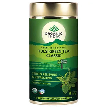 ORGANIC INDIA TULSI GREEN TEA 100G TIN (PACK OF 2)