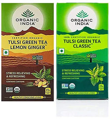 ORGANIC INDIA TULSI GREEN TEA LEMON GINGER 25 TB + ORGANIC INDIA TULSI GREEN TEA CLASSIC - 25 TEA BAGS