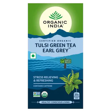 ORGANIC INDIA TULSI GREEN TEA EARL GREY 25 TEA BAGS PACK OF 2