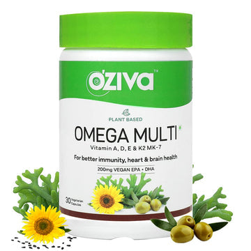 OZIVA PLANT BASED OMEGA MULTI (WITH VEGAN OMEGA 3, PLANT VITAMINS AND EXTRA VIRGIN OLIVE OIL, 200MG VEGAN EPA + DHA) FOR BETTER IMMUNITY, BRAIN & HEART HEALTH, 30 VEGETARIAN CAPSULES