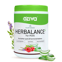 OZIVA PLANT BASED HERBALANCE FOR PCOS (WITH CHASTEBERRY, SHATAVARI, RED RASPBERRY, ASHOKA) FOR BETTER CYCLE AND HORMONAL BALANCE, 250G