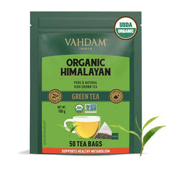 VAHDAM ORGANIC GREEN TEA - 50 UNITS| 100% ORGANIC GREEN TEA BAGS| GREEN TEA FOR WEIGHT LOSS|USDA CERTIFIED , PURE HIMALAYAN 50 PYRAMID TEA BAGS