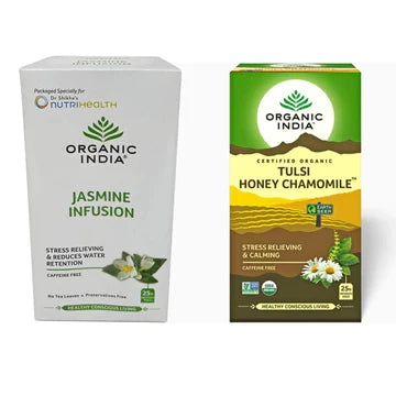 ORGANIC INDIA TULSI JASMINE 25 TEA BAGS & HONEY CHAMOMILE 25 TEA BAGS