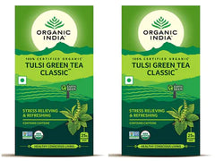 ORGANIC INDIA TULSI GREEN TEA CLASSIC, 25 INFUSION BAGS (PACK OF 2)