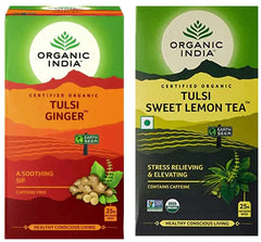 ORGANIC INDIA TULSI GINGER 25 TB & TULSI SWEET LEMON 25 TEA BAGS