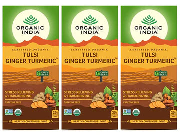 ORGANIC INDIA TULSI GINGER TURMERIC - 25 TEA BAGS - ( PACK OF 3 )