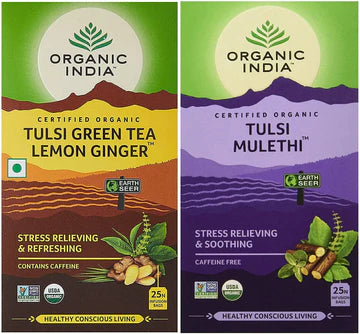 ORGANIC INDIA TULSI GREEN TEA LEMON GINGER - 25TB & ORGANIC INDIA TULSI GREEN TEA JASMINE - 25TB