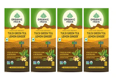 ORGANIC INDIA TULSI GREEN TEA, LEMON GINGER, 25 TEA BAGS ( PACK OF 4 )