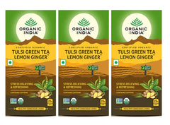 ORGANIC INDIA TULSI GREEN TEA LEMON GINGER 25 TEA BAGS - ( PACK OF 3 )