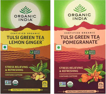 ORGANIC INDIA TULSI GREEN TEA, (LEMON GINGER + POMEGRANATE)